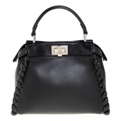 Fendi Black Leather Mini Whipstitched Peekaboo Top Handle Bag