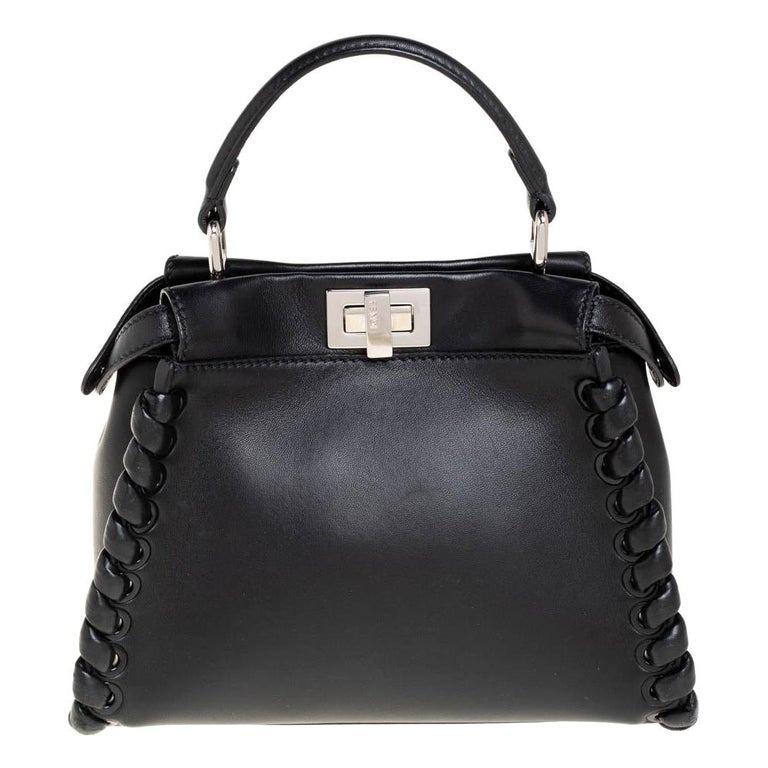 Fendi Black Leather Mini Whipstitched Peekaboo Top Handle Bag For Sale ...