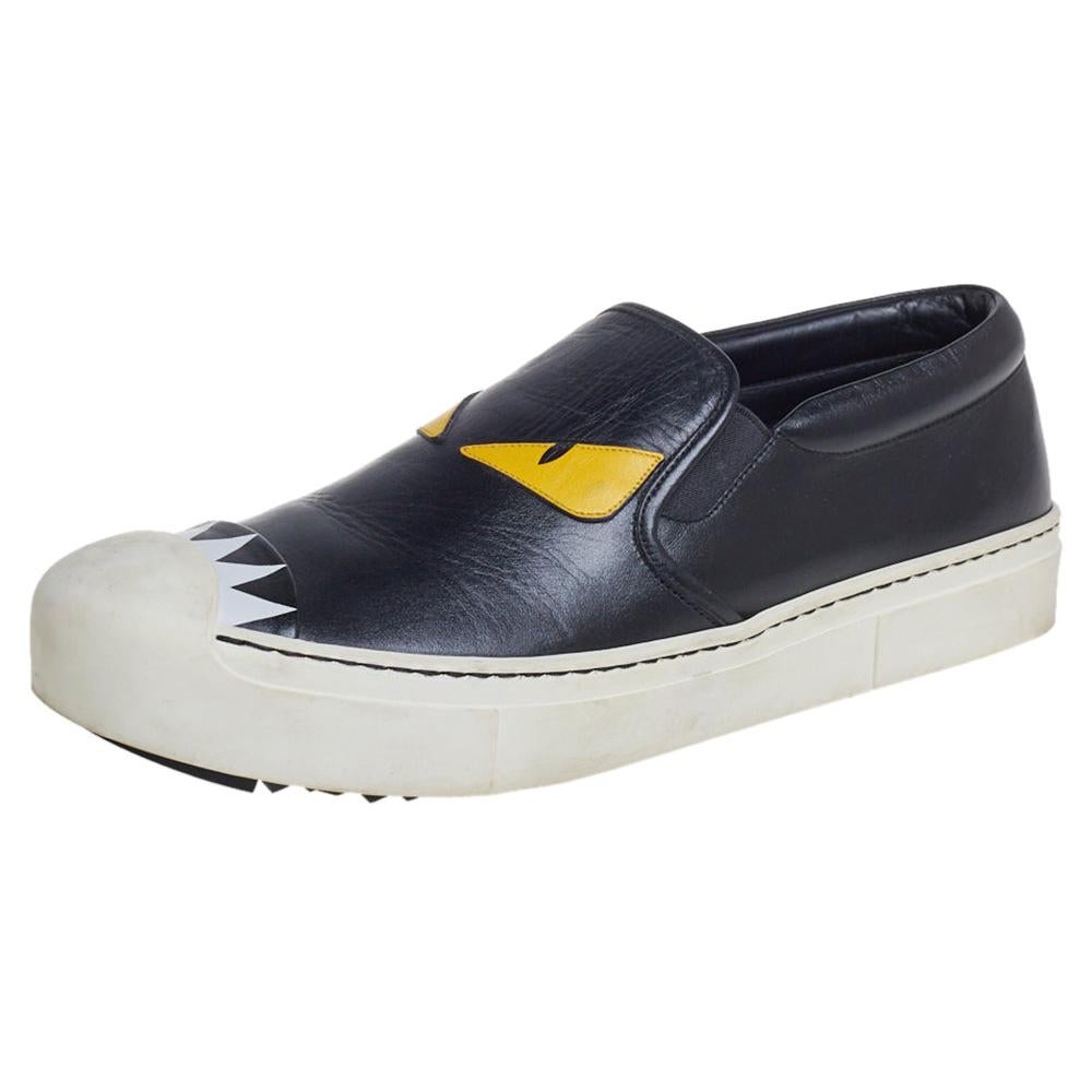 Fendi Black Monster 3D Eyes Slip On Sneakers en cuir Taille 40