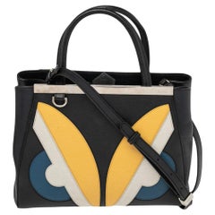 Fendi Monster Eyes Elite Mini 2jours Tragetasche aus schwarzem Leder