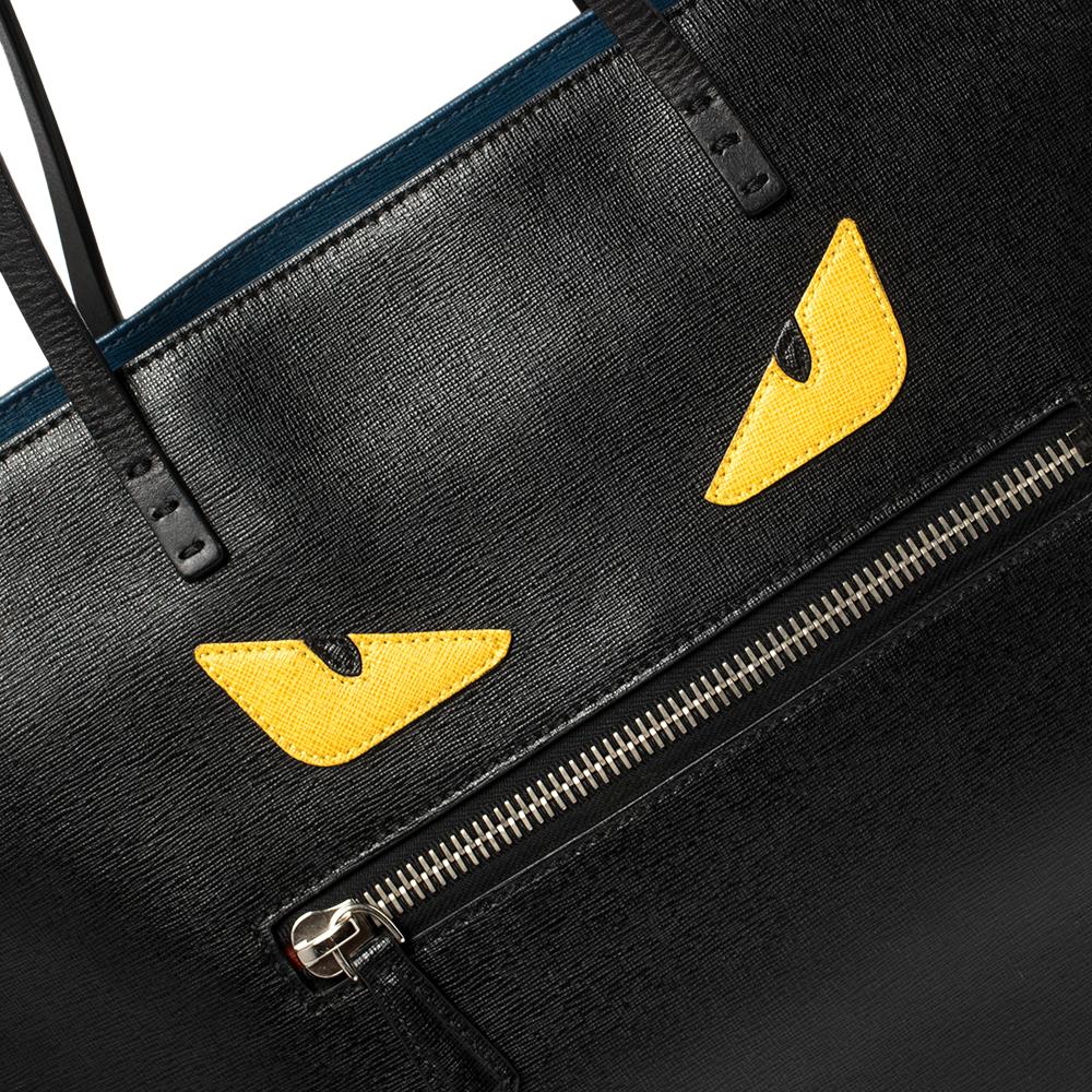 Fendi Black Leather Monster Roll Shopper Tote 6