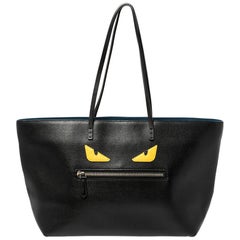 Fendi Black Leather Monster Roll Shopper Tote