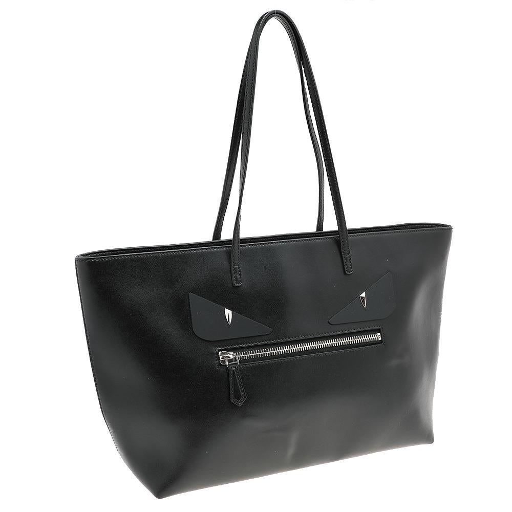 Women's Fendi Black Leather Monster Roll Tote