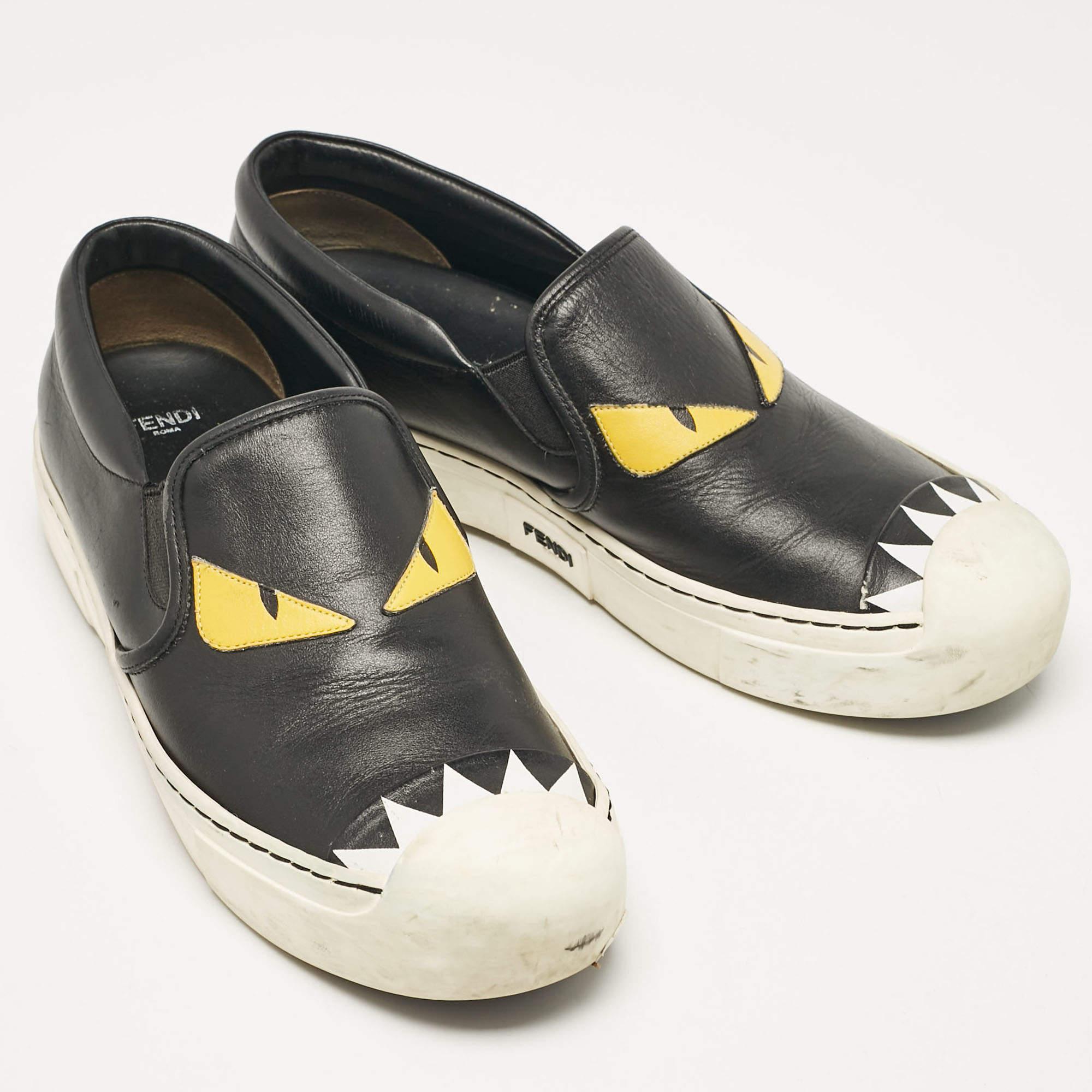 Women's Fendi Black Leather Monster Slip On Sneakers 38.5
