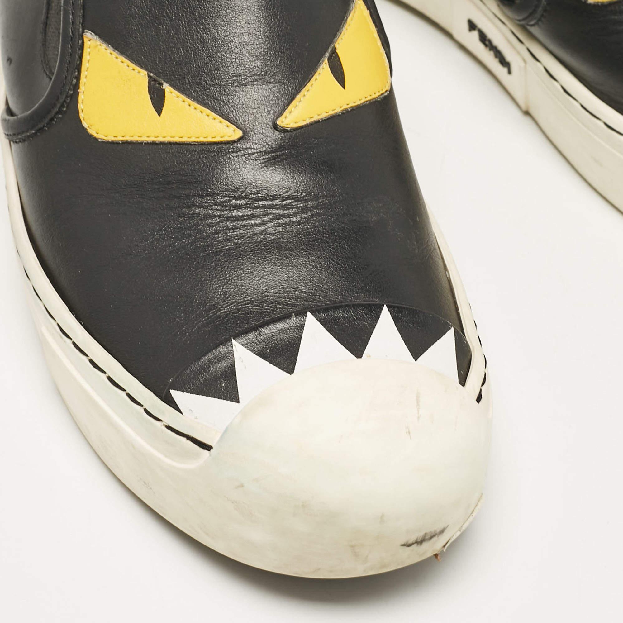Fendi Black Leather Monster Slip On Sneakers 38.5 3