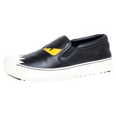 Fendi Black Leather Monster Slip On Sneakers Size 37.5