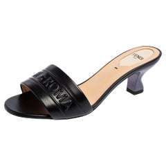 Fendi Black Leather Mule Sandals Size 37