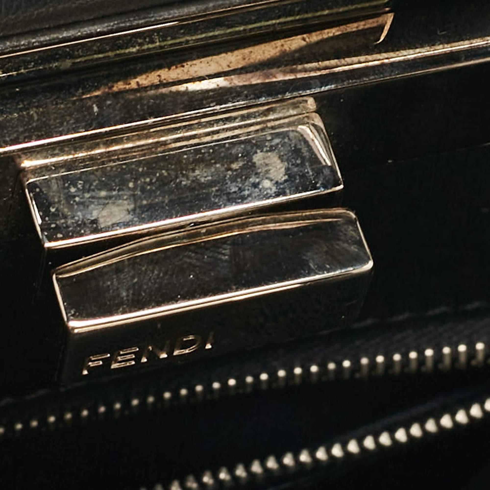 Fendi Black Leather Multicolor Studs Mini Peekaboo Top Handle Bag For Sale 4