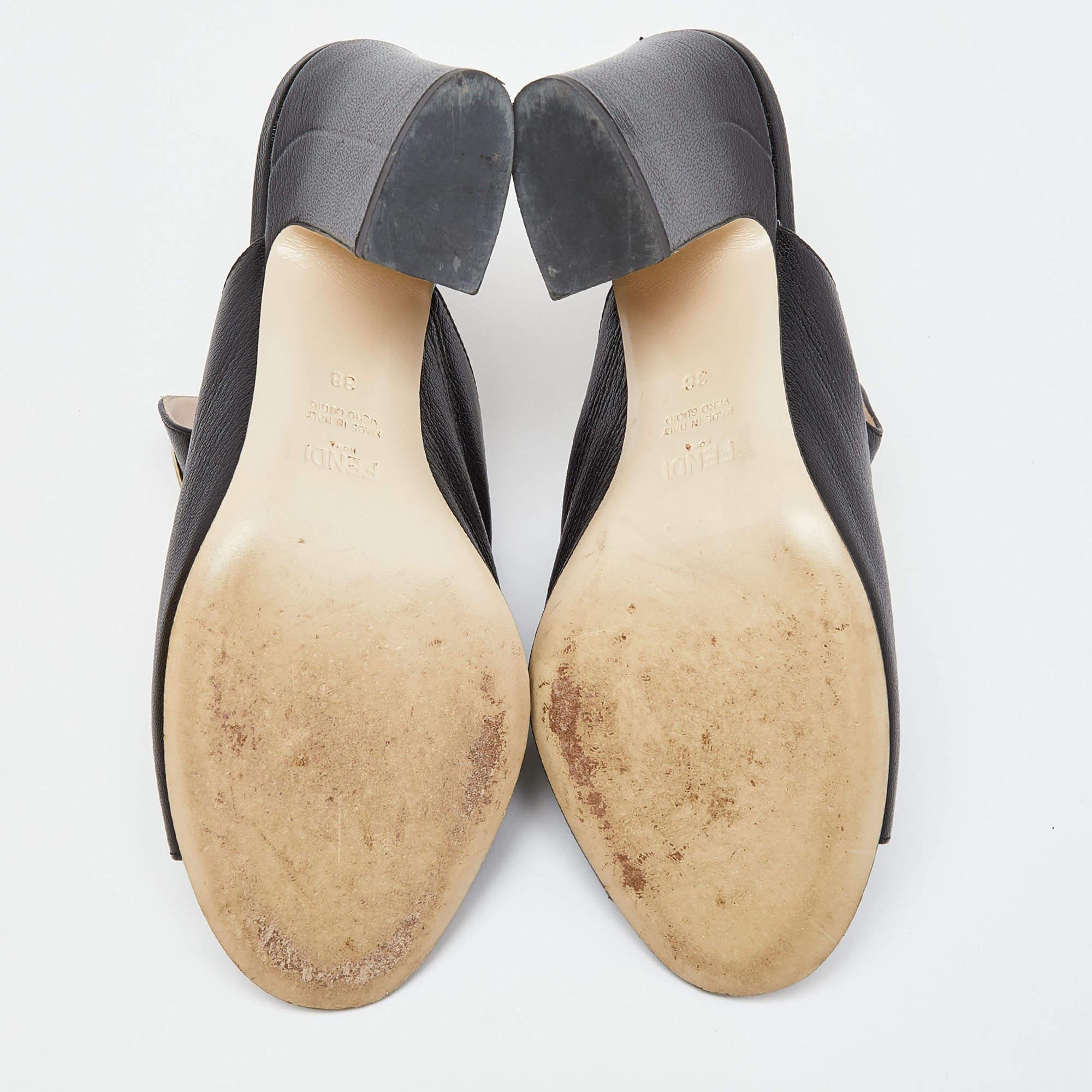 Fendi Black Leather Open Toe Mules Size 38 4