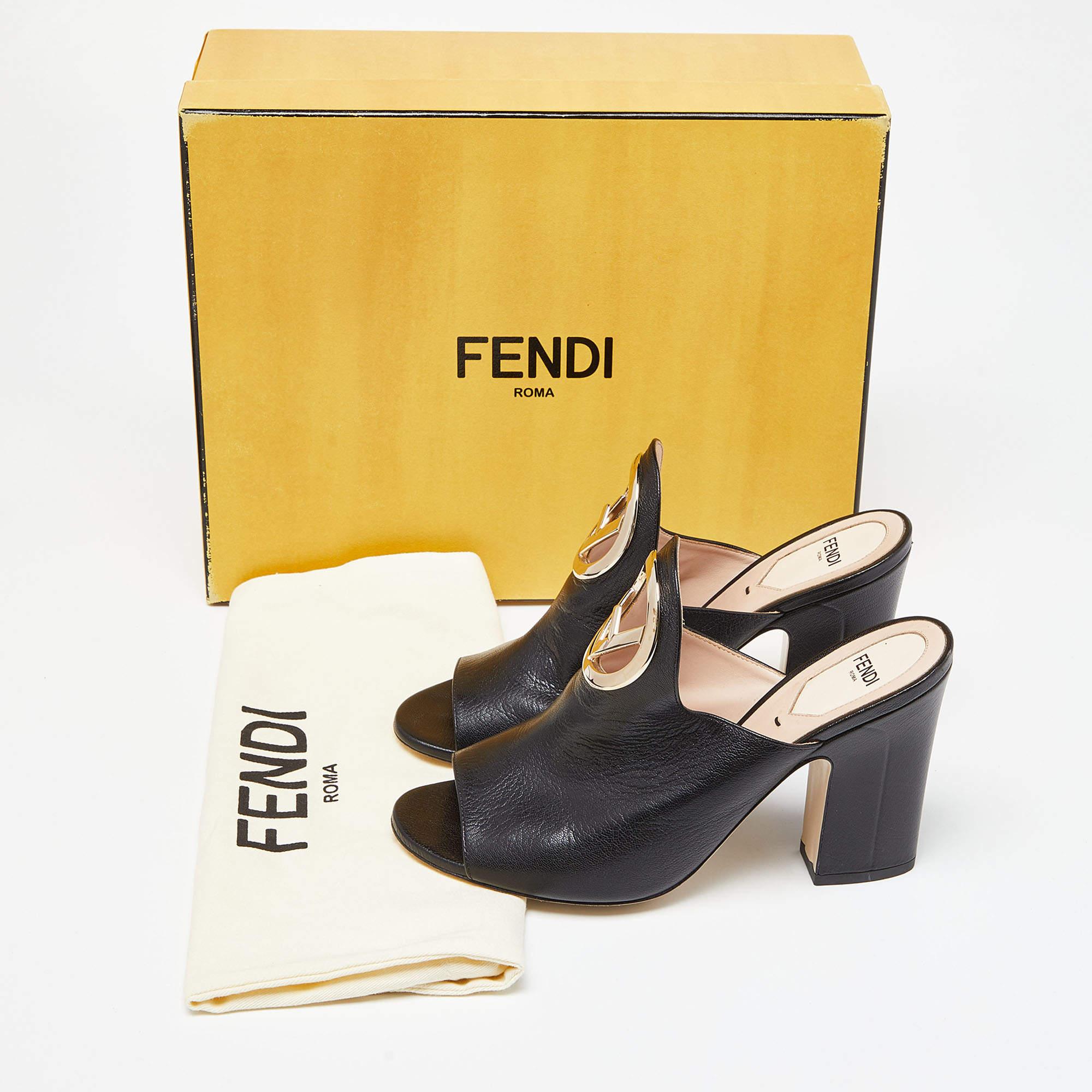 Fendi Black Leather Open Toe Mules Size 38 5