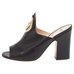 Fendi Black Leather Open Toe Mules Size 38