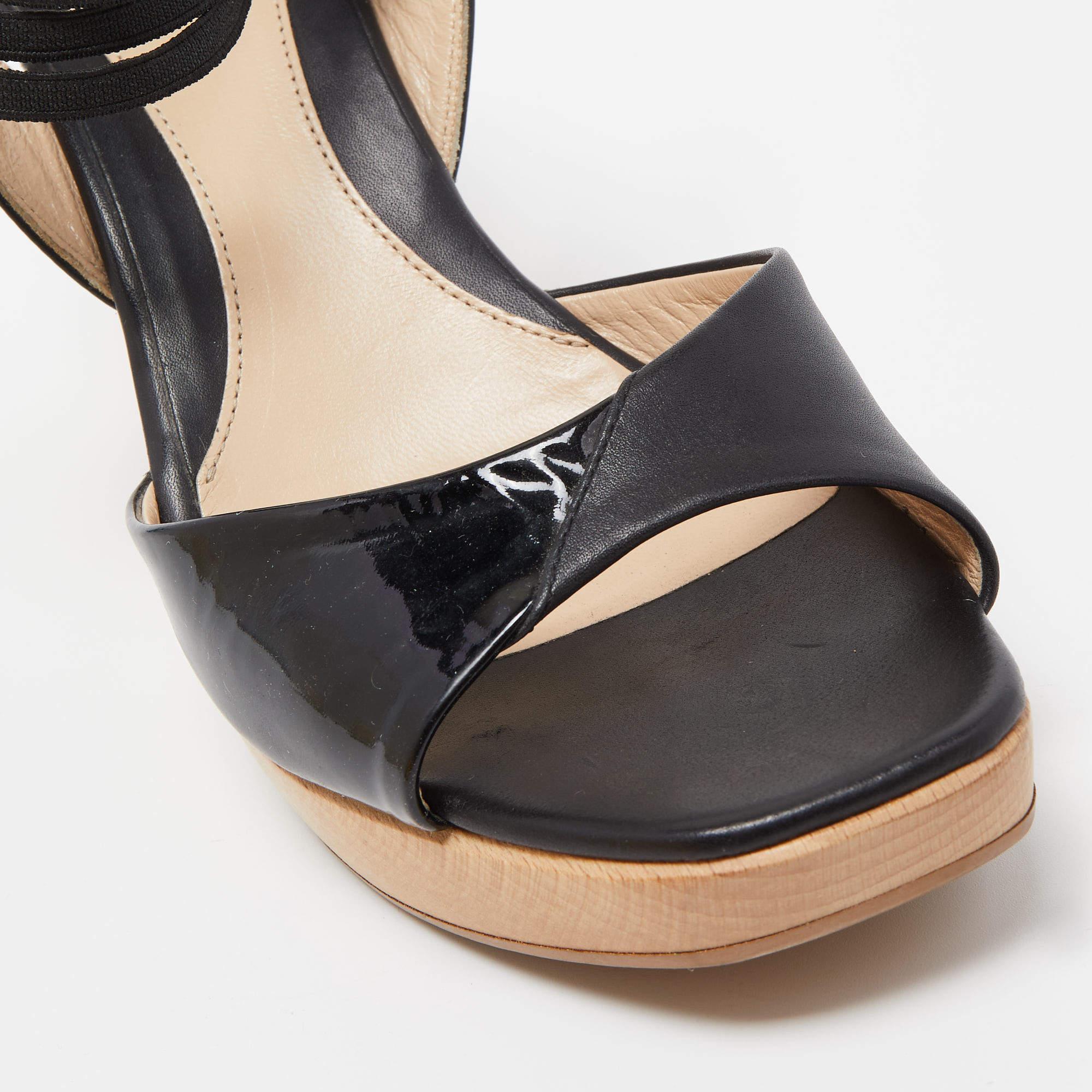 Fendi Black Leather Open Toe Platform Ankle Strap Sandals Size 40 For Sale 3