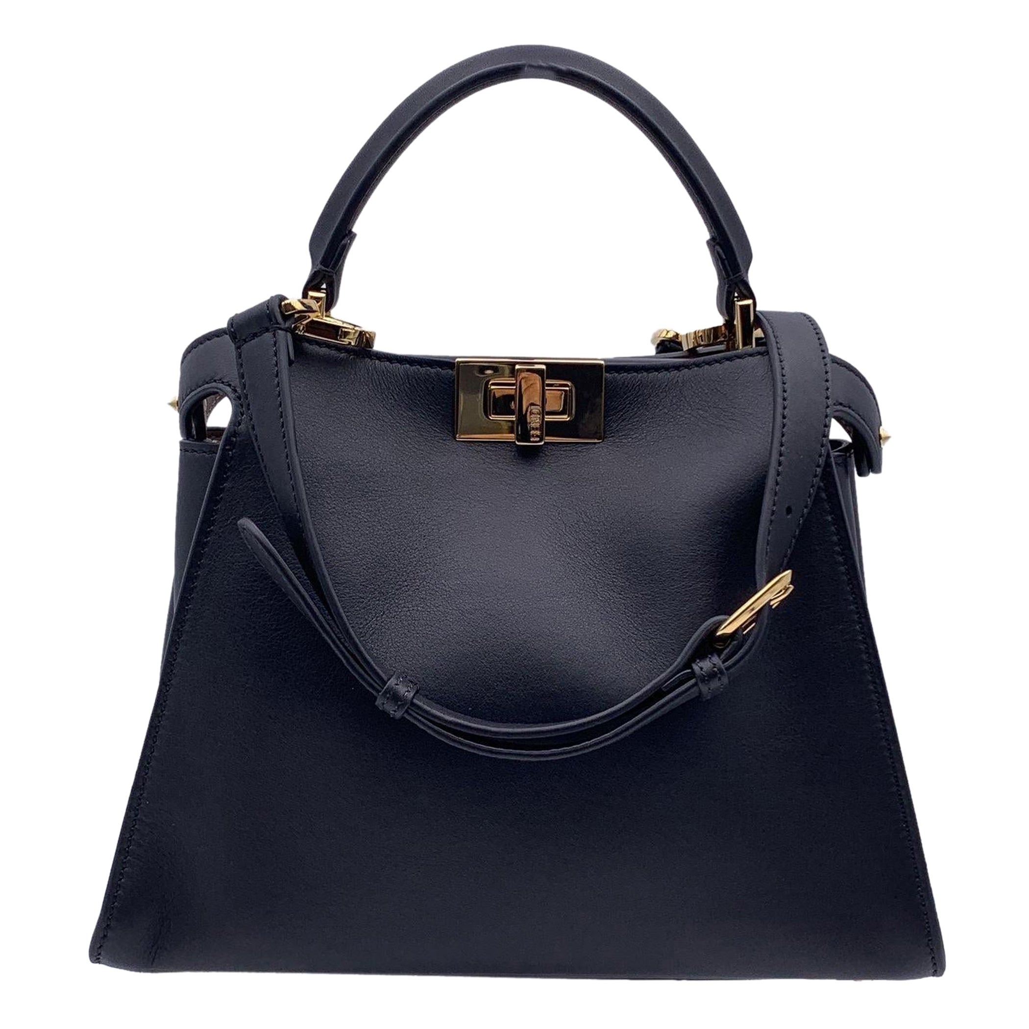 Fendi Black Leather Peekaboo Essentially Mini Top Handle Satchel Bag
