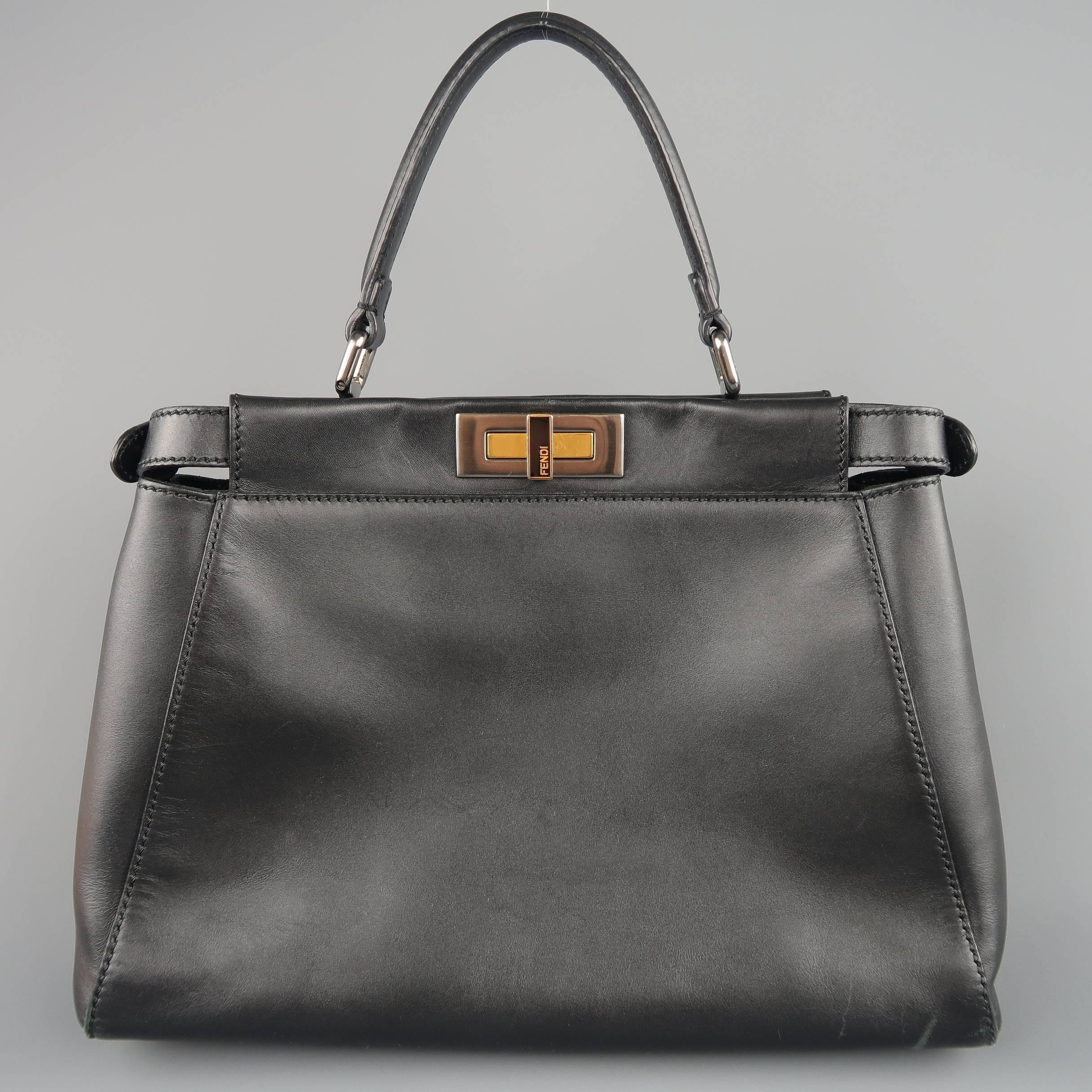 Fendi Black Leather Peekaboo Medium Handbag In Good Condition In San Francisco, CA