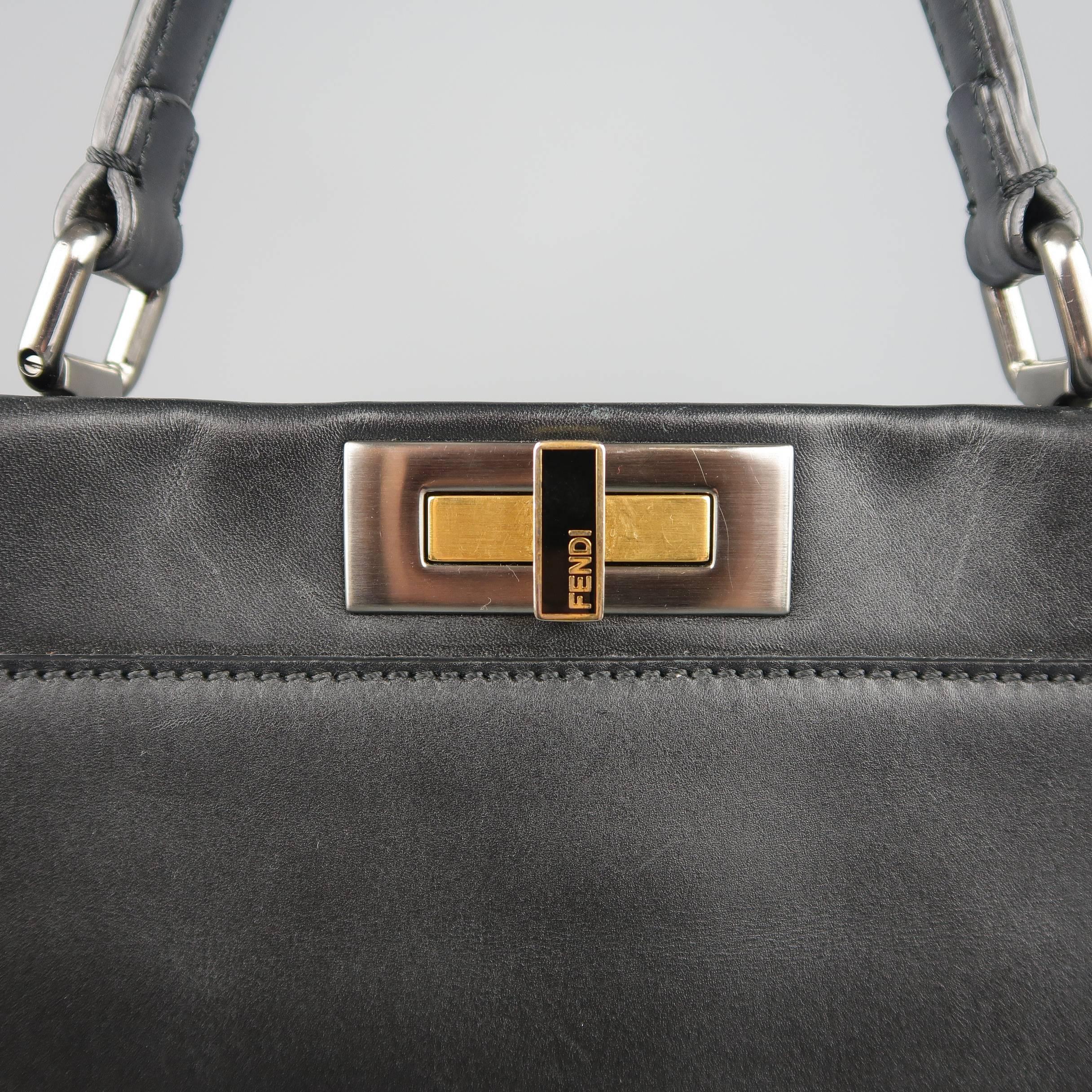 Women's Fendi Black Leather Peekaboo Medium Handbag