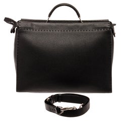 Fendi Black Leather Peekaboo Medium Tote Bag