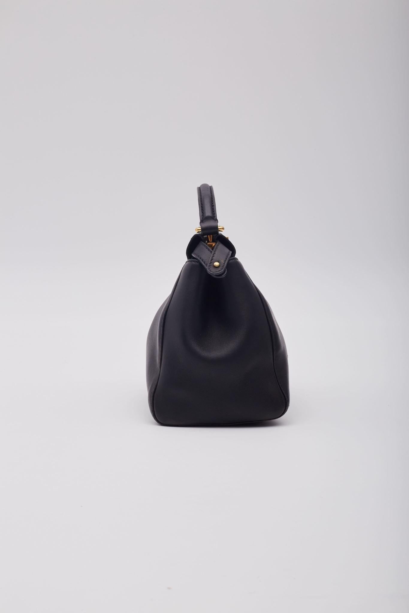 Women's Fendi Black Leather Peekaboo Mini Top Handle Bag