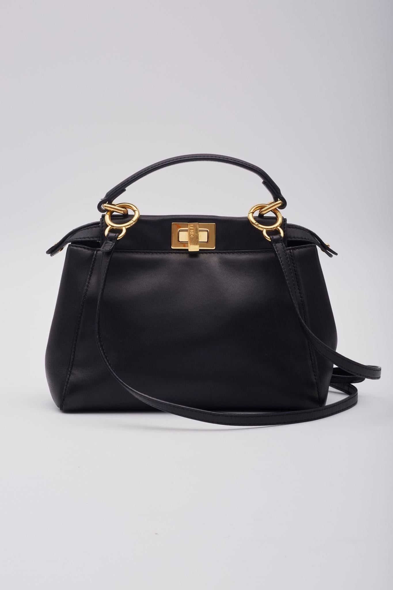 Fendi Black Leather Peekaboo Mini Top Handle Bag 4