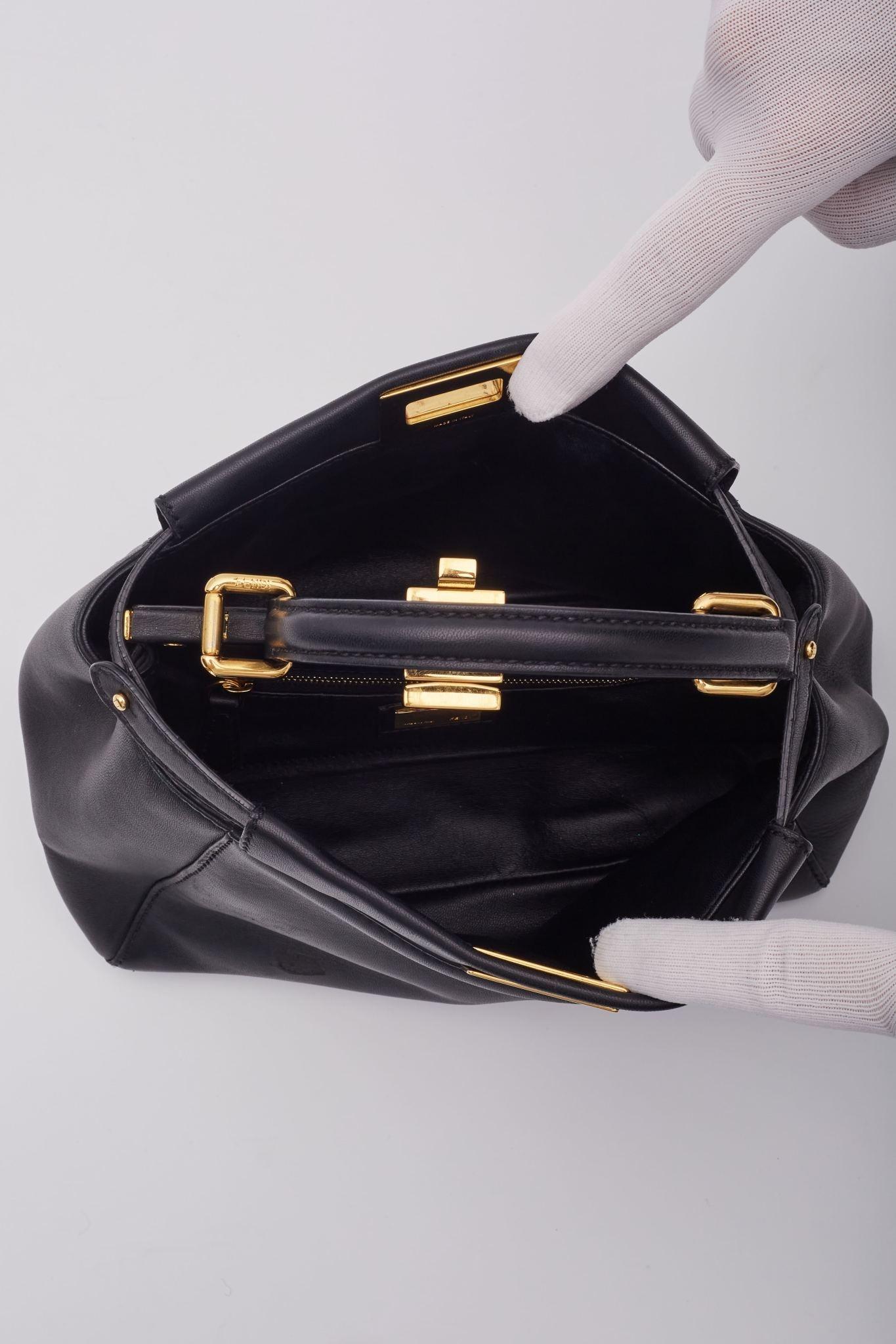 Fendi Black Leather Peekaboo Mini Top Handle Bag 5