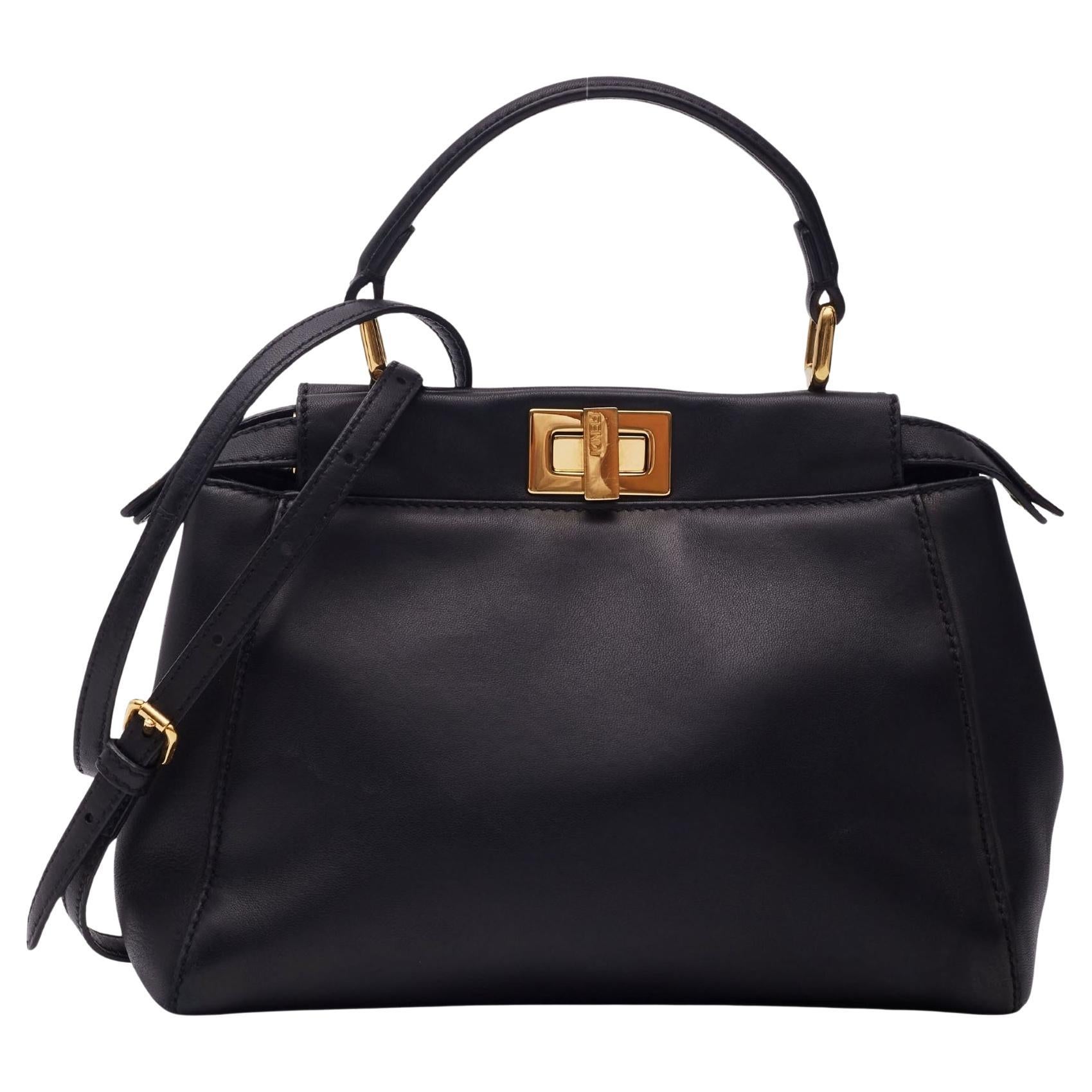 Fendi Black Leather Peekaboo Mini Top Handle Bag For Sale at 1stDibs