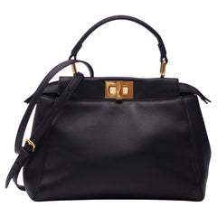 Fendi Black Leather Peekaboo Mini Top Handle Bag
