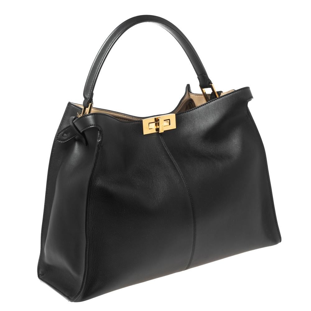 Women's Fendi Black Leather Peekaboo X Lite Top Handle Bag