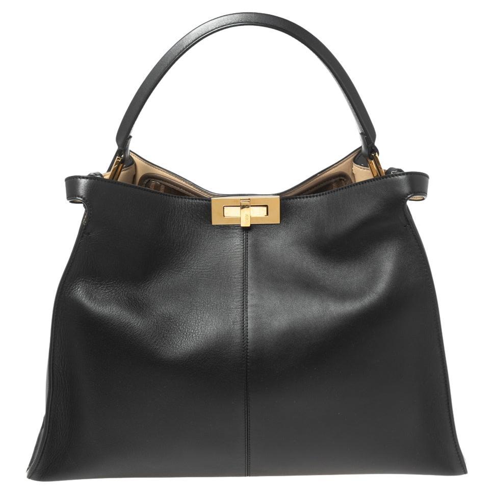 Fendi Black Leather Peekaboo X Lite Top Handle Bag