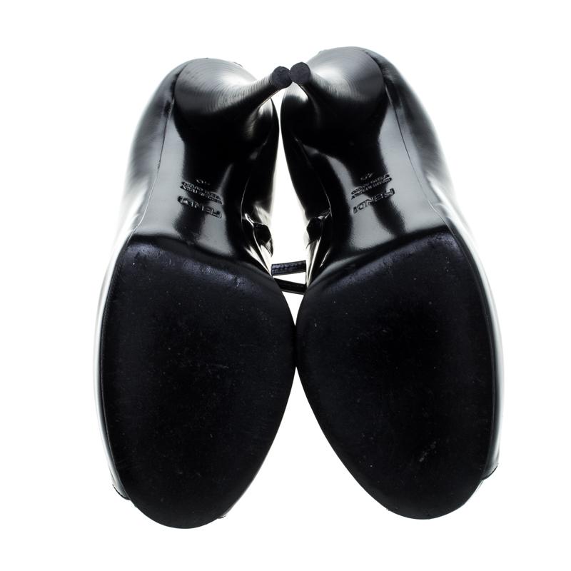 Fendi Black Leather Peep Toe Platform Ankle Booties Size 40 2