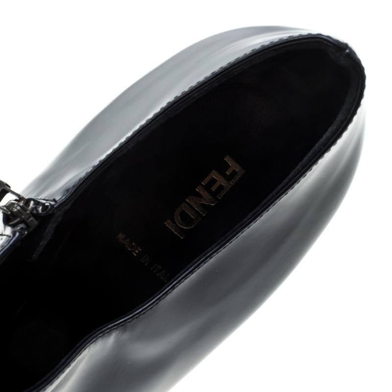 Fendi Black Leather Peep Toe Platform Ankle Booties Size 40 3