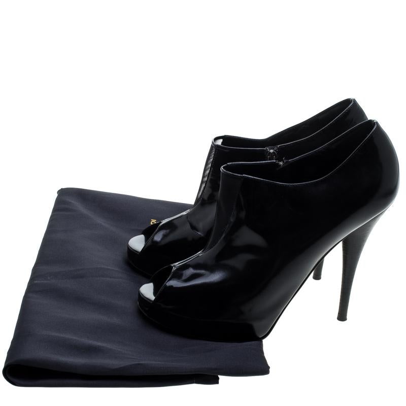 Fendi Black Leather Peep Toe Platform Ankle Booties Size 40 4