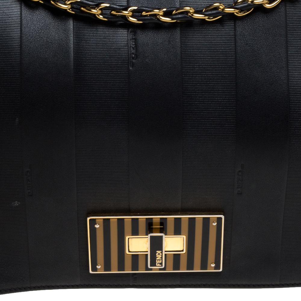 Fendi Black Leather Pequin Large Claudia Shoulder Bag 4