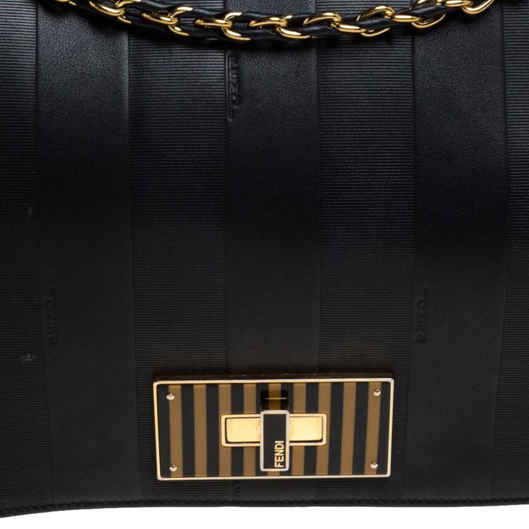 Fendi Black Leather Pequin Large Claudia Shoulder Bag at 1stDibs