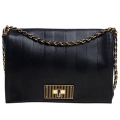 Fendi Black Leather Pequin Large Claudia Shoulder Bag