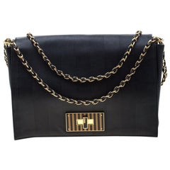 Fendi Black Leather Pequin Large Claudia Shoulder Bag
