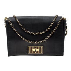 Fendi Black Leather Pequin Large Claudia Shoulder Bag