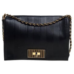 Fendi Black Leather Pequin Large Claudia Shoulder Bag