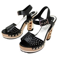 Fendi Black Leather Perforated Platform Sandals