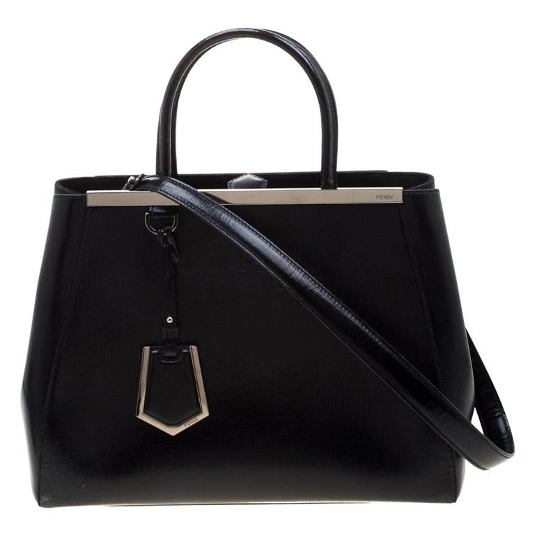 Fendi Black Leather Petite 2Jours Tote For Sale at 1stDibs