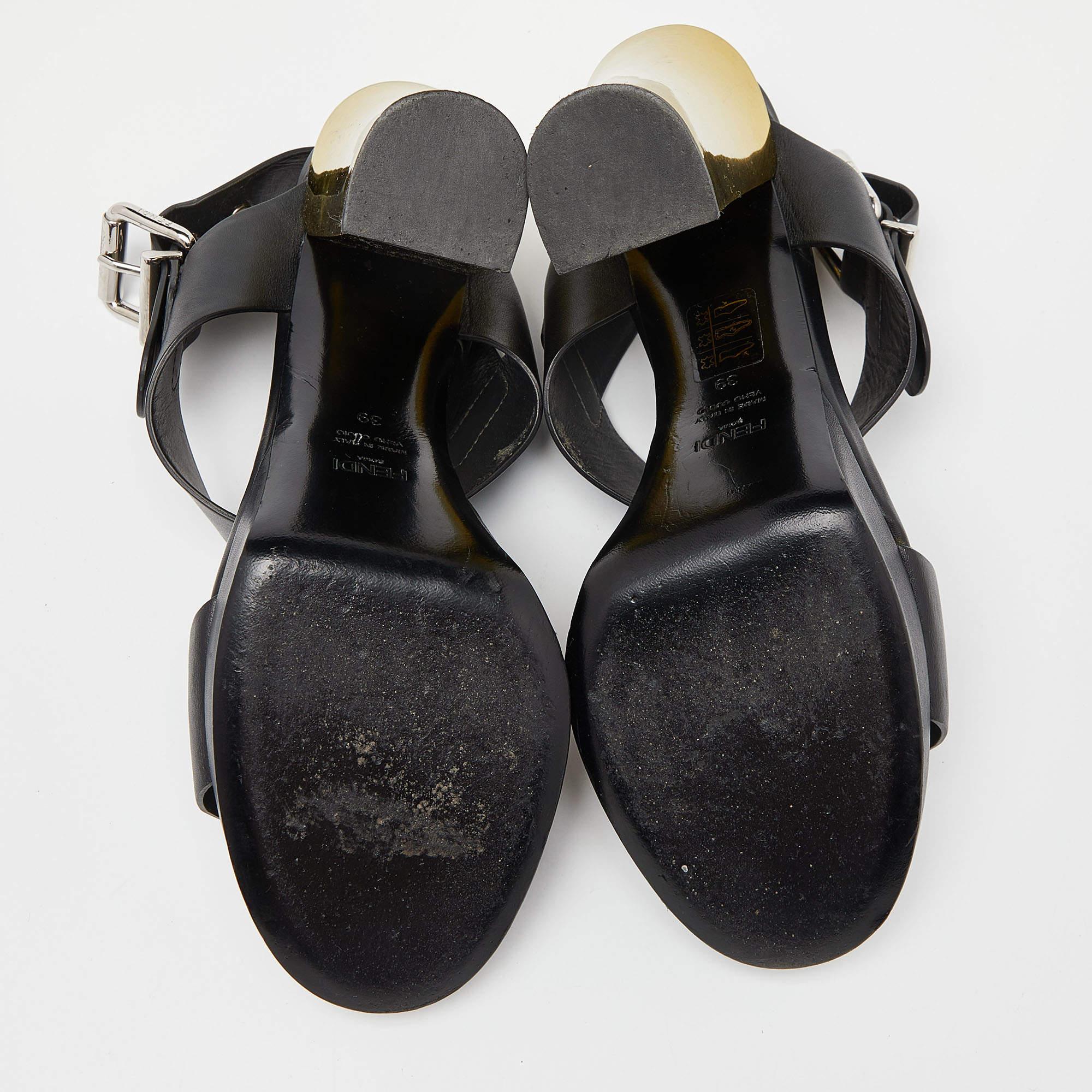 Fendi Black Leather Plateau Block Heel Sandals Size 39 For Sale 4