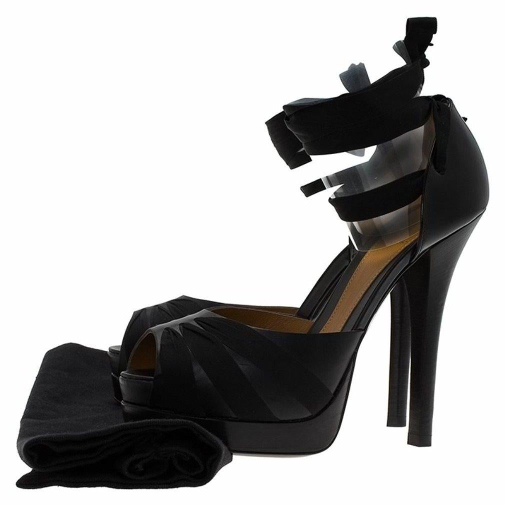 Fendi Black Leather Platform Ankle Strap Pumps Size 37 4