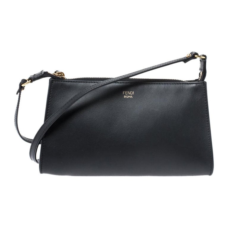 Fendi Black Leather Pochette Crossbody Bag For Sale at 1stDibs