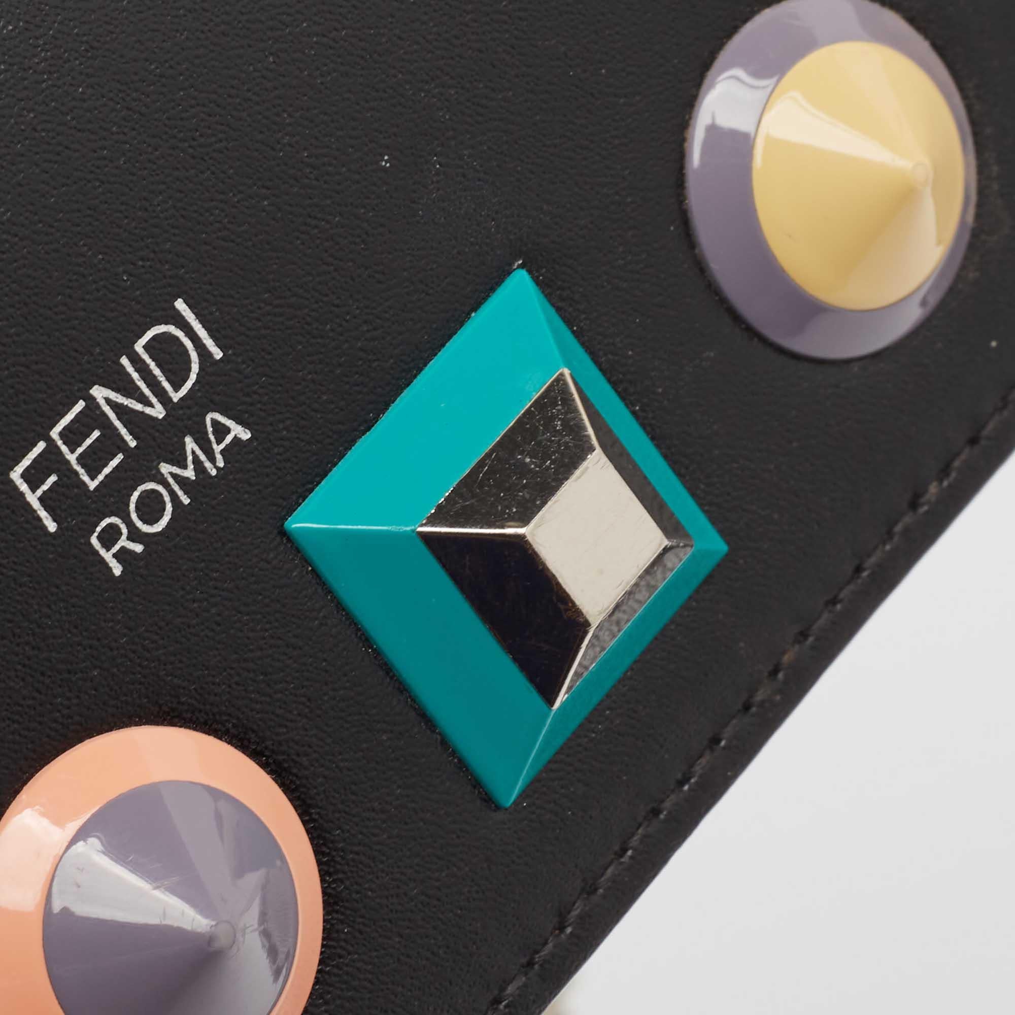 Fendi Black Leather Rainbow Stud Flap Wallet on Chain 2