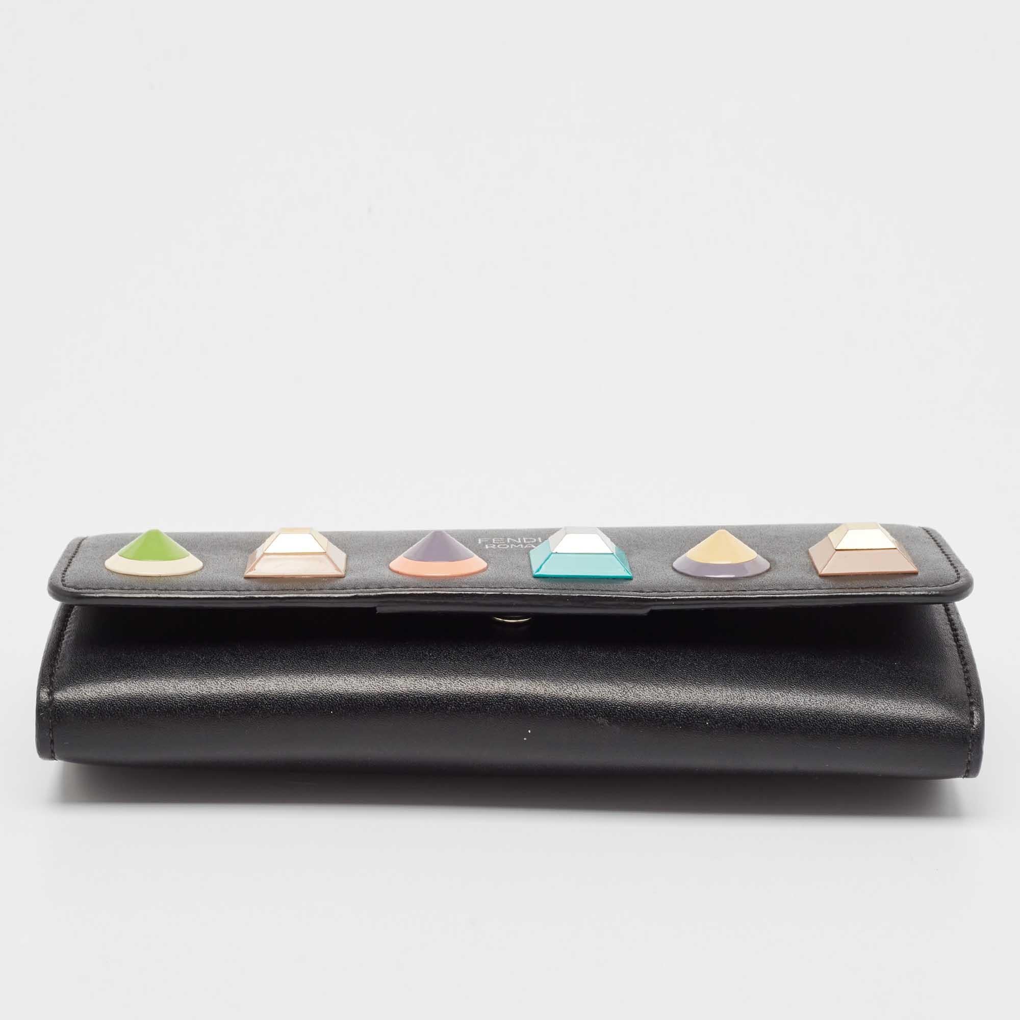 Fendi Black Leather Rainbow Stud Flap Wallet on Chain 3