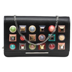 Fendi Black Leather Rainbow Stud Tube Wallet On Chain