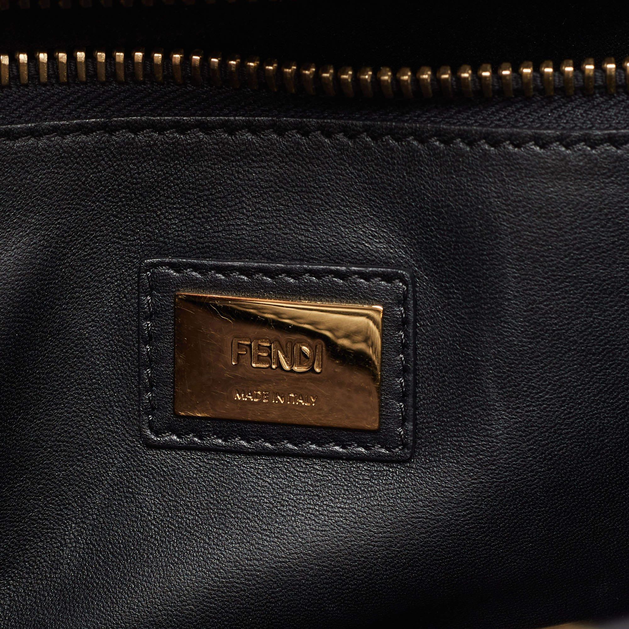 Fendi Black Leather Regular Peekaboo Top Handle Bag For Sale 9