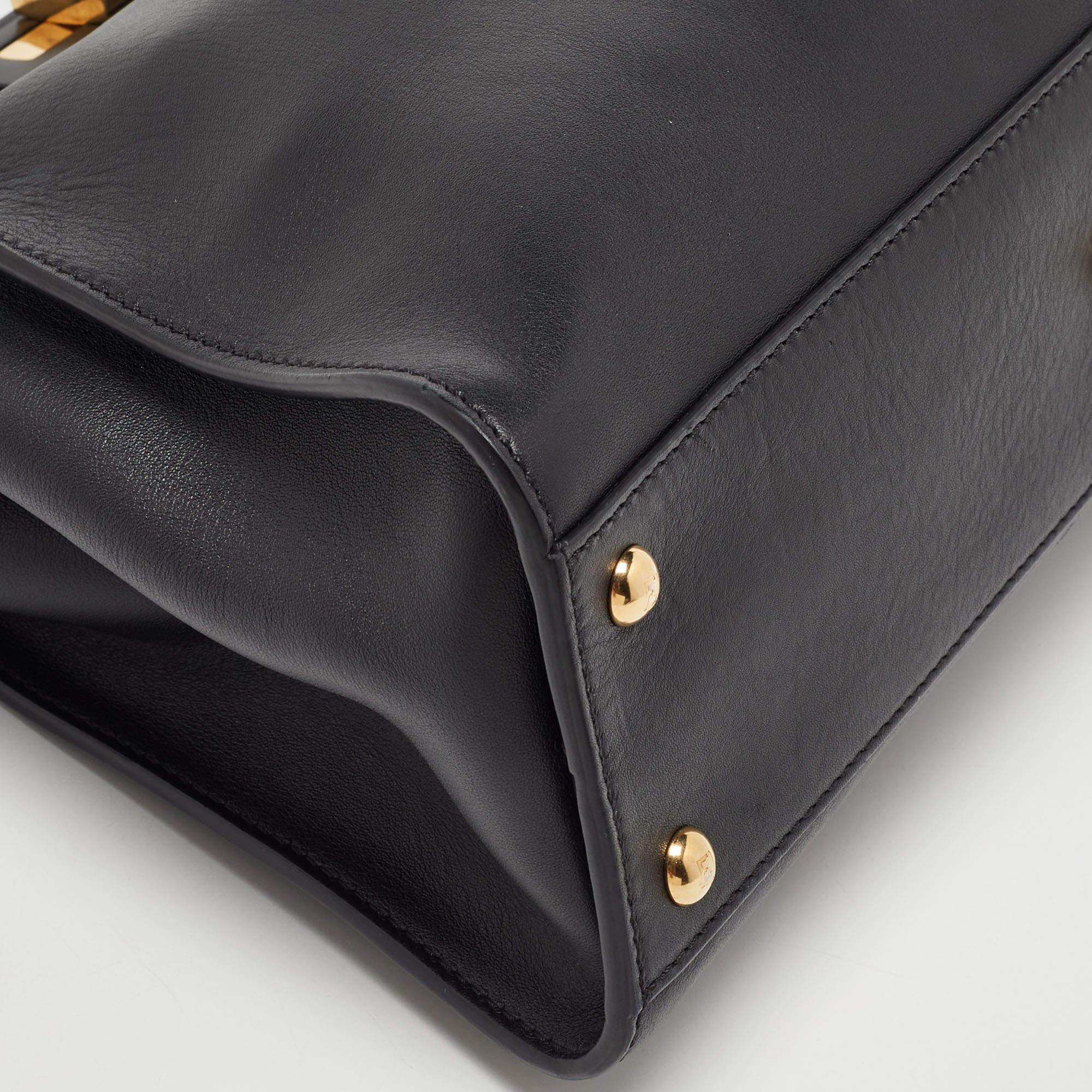 Fendi Black Leather Regular Peekaboo Top Handle Bag 1