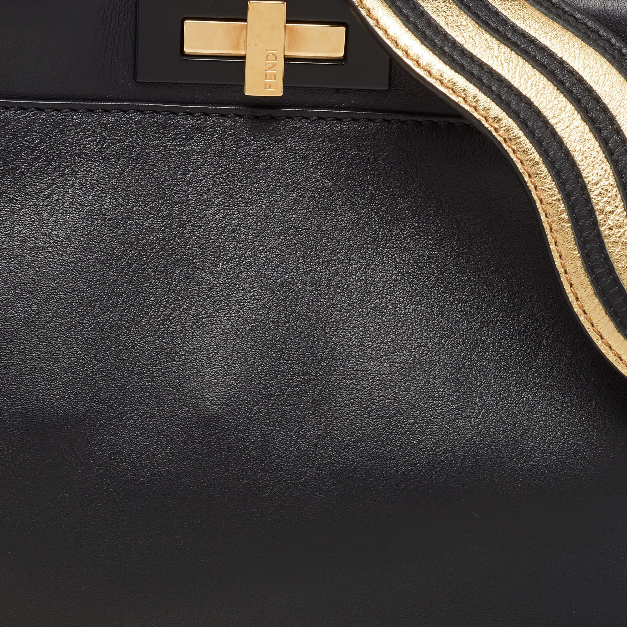 Fendi Black Leather Regular Peekaboo Top Handle Bag For Sale 3