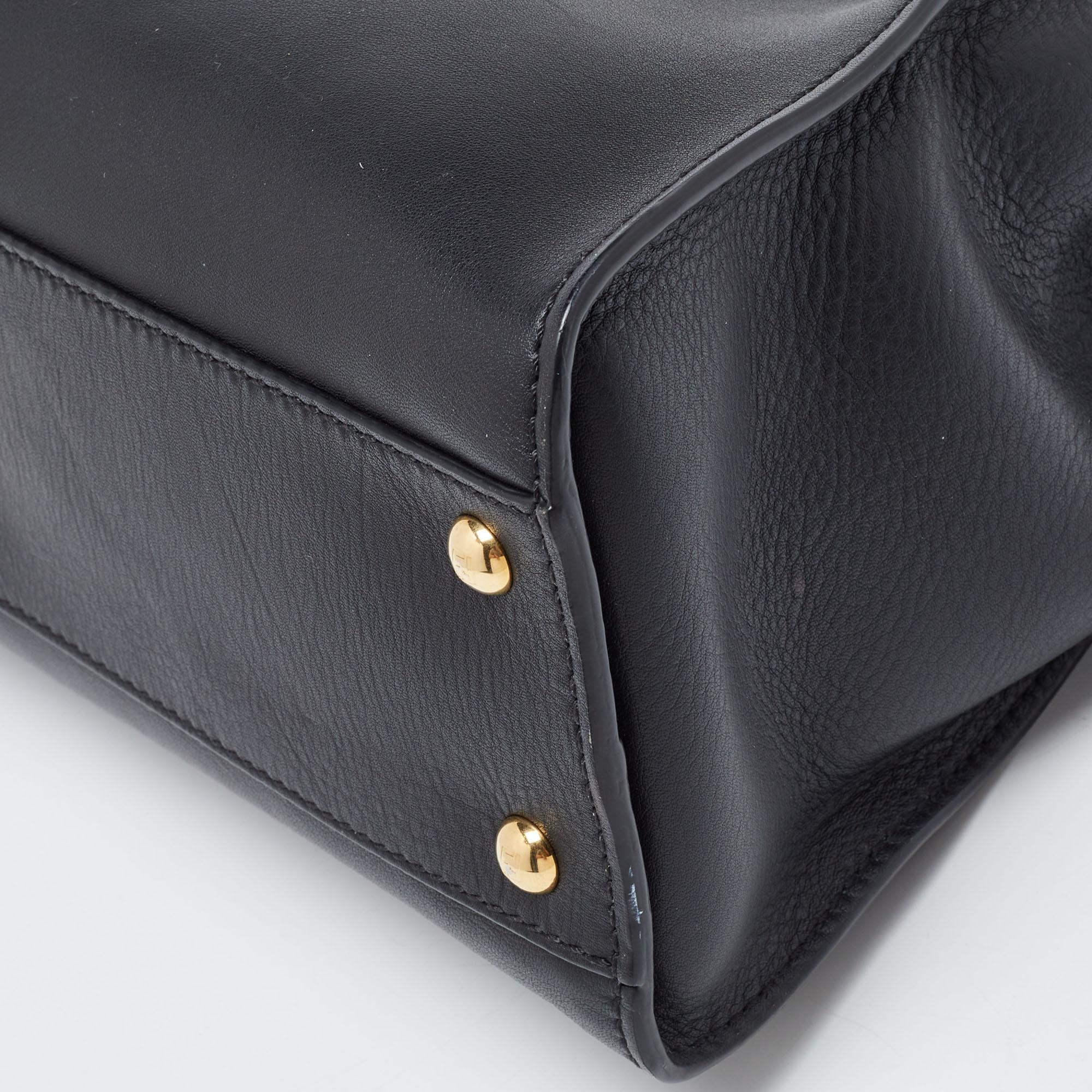 Fendi Black Leather Regular Peekaboo Top Handle Bag 3