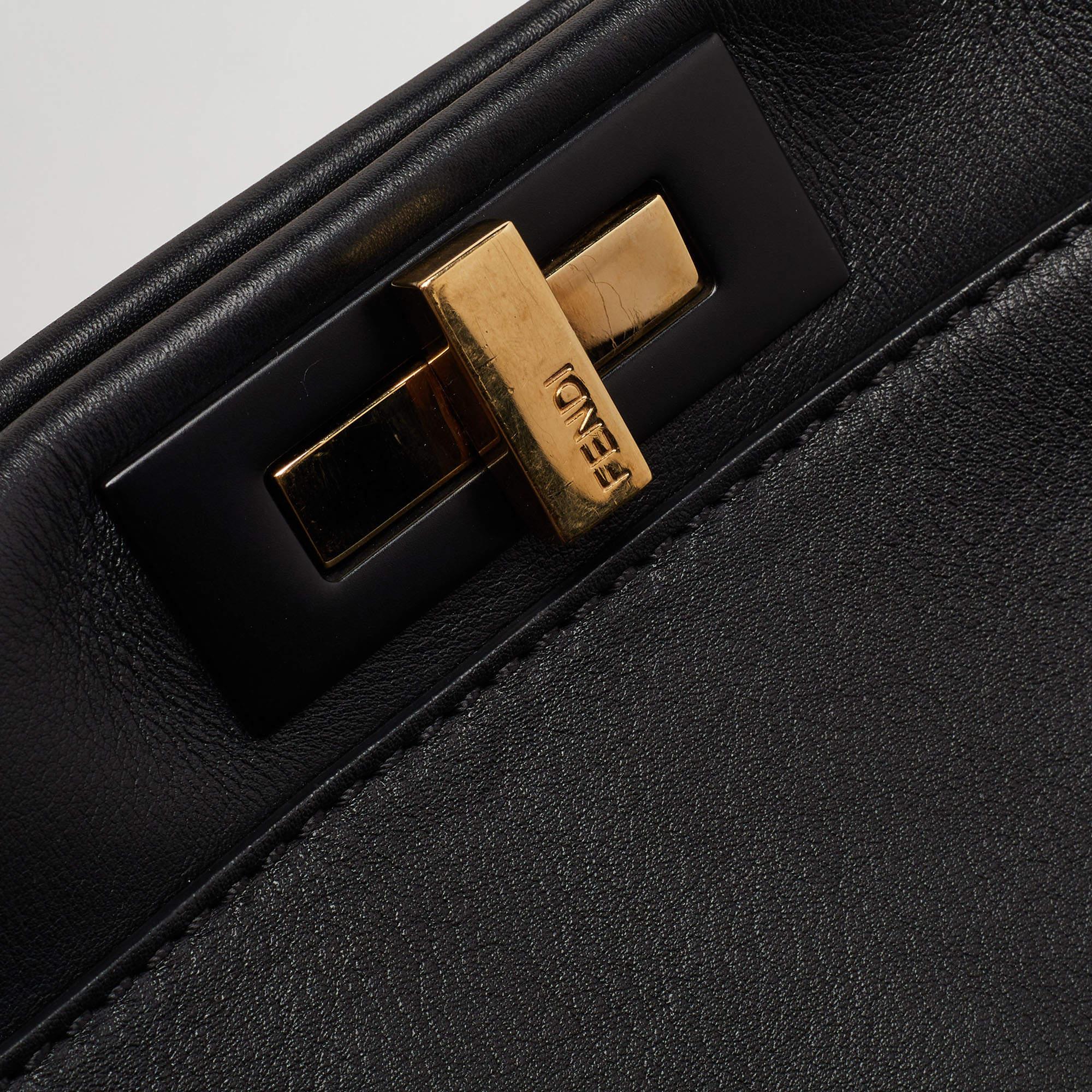 Fendi Black Leather Regular Peekaboo Top Handle Bag For Sale 4