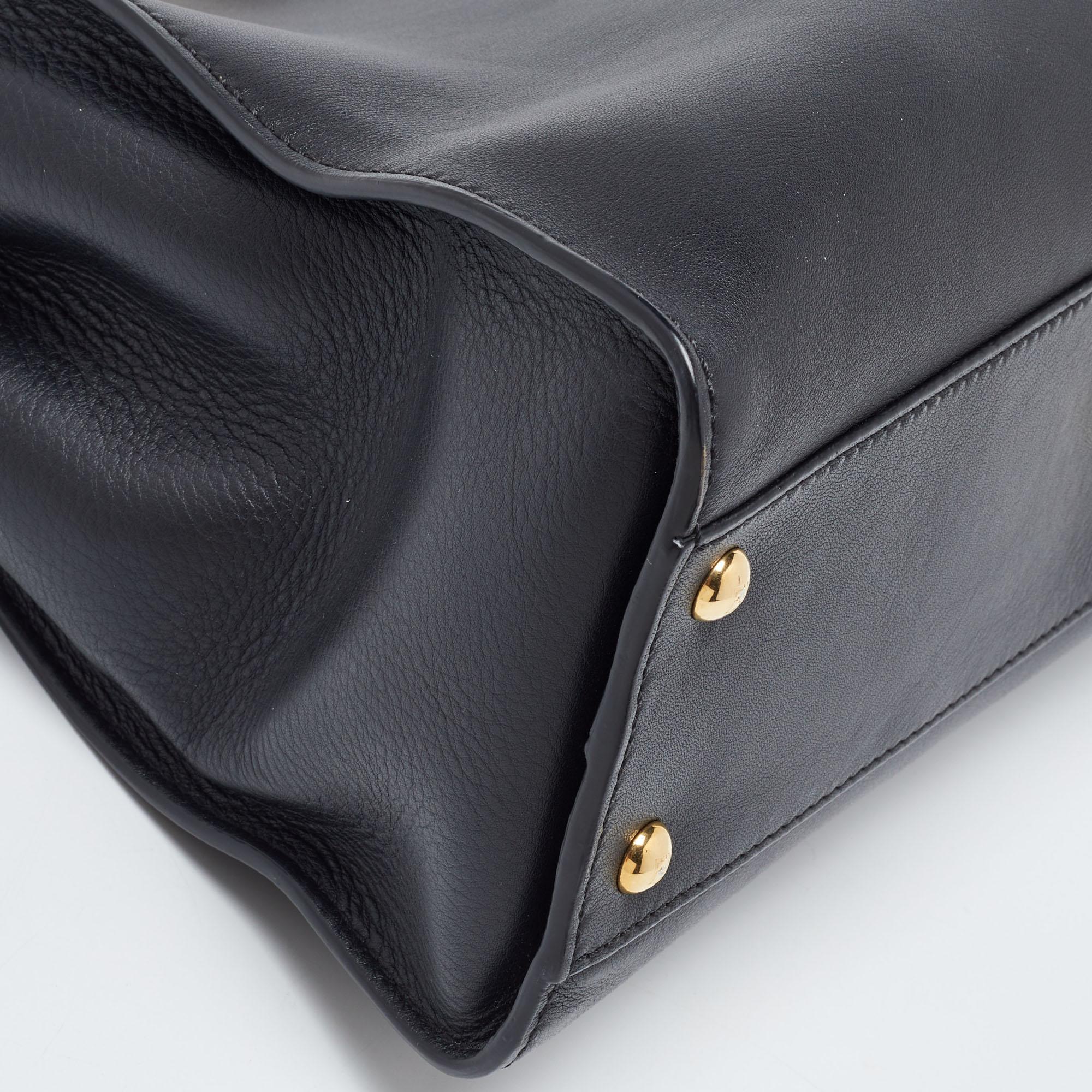 Fendi Black Leather Regular Peekaboo Top Handle Bag 4